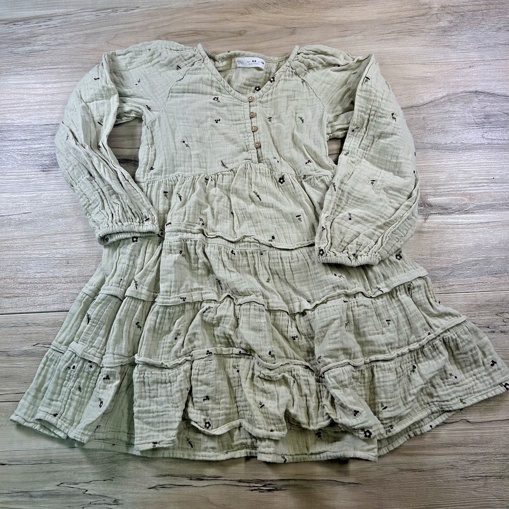 Zara Girls Cottagecore Gauze Tiered Dress Floral Embroidered Boho Prairie 7 /8